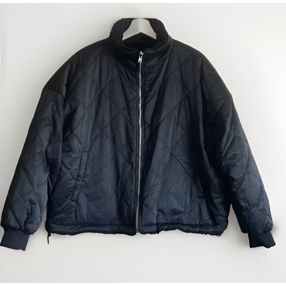 PACSUN LA Hearts Reversible Sherpa Jacket Size Medium/Large Black New - Picture 3 of 10